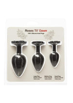 Load image into Gallery viewer, Roses Til Dawn Silicone Butt Plug - Black - 3 Piece/Set
