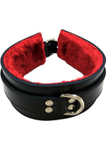 Load image into Gallery viewer, Rouge Leather Collar with Faux Fur Lining - Black/Red
