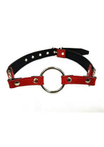 Load image into Gallery viewer, Rouge O Ring Leather Adjustable Mouth Gag - Metal/Red
