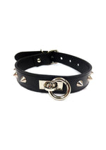Load image into Gallery viewer, Rouge O Ring Studded Adjustable Leather Collar - Black
