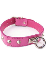 Load image into Gallery viewer, Rouge O Ring Studded Adjustable Leather Collar - Pink
