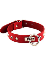 Load image into Gallery viewer, Rouge O Ring Studded Adjustable Leather Collar - Red
