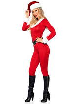 Load image into Gallery viewer, Santa Baby Spandex Jumpsuit with Fur Trim, Belt and Santa Hat
