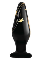 Load image into Gallery viewer, Secret Kisses Handblown Wide Glass Anal Plug - Black/Gold - 4.5in
