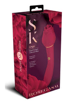 Load image into Gallery viewer, Secret Kisses Rosegasm Lingo Rechargeable Silicone Dual End Vibrator with Clitoral Stimulator - Red
