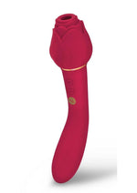 Load image into Gallery viewer, Secret Kisses Rosegasm Twosome Rechargeable Silicone Dual End Vibrator with Clitoral Stimulator - Red
