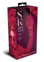 Load image into Gallery viewer, Secret Kisses Rosegasm Twosome Rechargeable Silicone Dual End Vibrator with Clitoral Stimulator - Red
