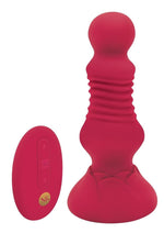 Load image into Gallery viewer, Secret Kisses Remote Control Thrusting Rechargeable Silicone Rosebud Buttplug - Red
