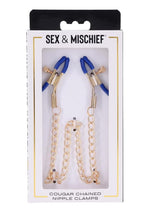 Load image into Gallery viewer, Sex and Mischief Cougar Chained Nipple Clamps - Blue/Gold/Navy
