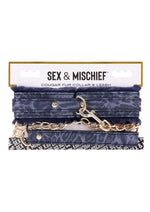 Load image into Gallery viewer, Sex and Mischief Cougar Fur Collar Andamp; Leash - Blue/Gold/Navy
