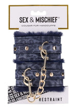 Load image into Gallery viewer, Sex and Mischief Cougar Fur Handcuffs - Blue/Gold/Navy
