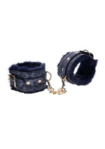 Load image into Gallery viewer, Sex and Mischief Cougar Fur Handcuffs - Blue/Gold/Navy
