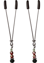 Load image into Gallery viewer, Sex and Mischief Ruby Black Adjustable Nipple Clips with Beads - Black/Red
