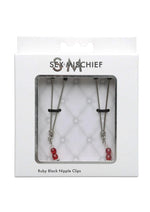 Load image into Gallery viewer, Sex and Mischief Ruby Black Adjustable Nipple Clips with Beads - Black/Red
