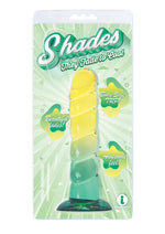 Load image into Gallery viewer, Shades Swirl Dildo with Suction Cup - Green/Mint Green/Yellow - 7.5in
