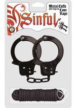 Load image into Gallery viewer, Sinful Metal Cuffs with Keys and Love Rope - Black/Metal
