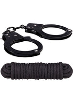 Load image into Gallery viewer, Sinful Metal Cuffs with Keys and Love Rope - Black/Metal

