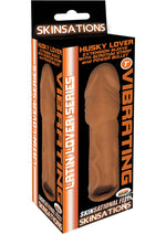 Load image into Gallery viewer, Skinsations Latin Lover Husky Lover Extension Sleeve with Scrotum Strap - Caramel - 7in
