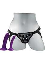 Load image into Gallery viewer, Sportsheets Anal Explorer Strap-On Harness Kit with 2 Silicone Dildos - Black/Purple
