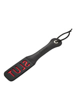 Load image into Gallery viewer, Sportsheets Leather Slut Impression Paddle - Black - 12in
