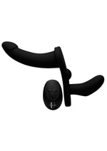 Load image into Gallery viewer, Strap U Double Take Double Penetration Rechargeable Silicone Vibrating Strap-On Harness - Black
