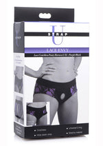 Load image into Gallery viewer, Strap U Lace Envy Lace Crotchless Panty Harness - Black/Purple - Large/XLarge

