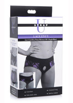 Load image into Gallery viewer, Strap U Lace Envy Lace Crotchless Panty Harness - Black/Purple - Medium/Small
