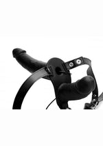Load image into Gallery viewer, Strap U Power Pegger Silicone Vibrating Double Pleasure 6.5in Dildo with Harness - Black
