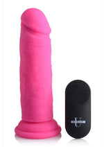 Load image into Gallery viewer, Strap U Power Player 28x Vibrating Silicone Rechargeable Dildo 6.5in with Remote Control - Pink
