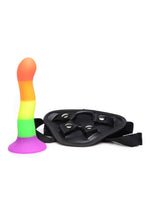 Load image into Gallery viewer, Strap U Proud Rainbow Silicone Dildo with Harness - Multicolor
