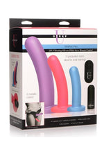 Load image into Gallery viewer, Strap U Triple Peg 28x Vibrating Rechargeable Silicone Dildo Set with Remote Control - Assorted Colors - 5 Piece
