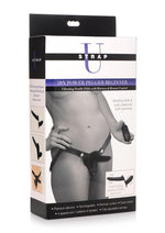 Load image into Gallery viewer, Strap U Vibrating Silicone Double Dildo with Harness and Remote Control - Black
