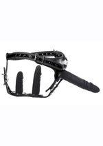 Load image into Gallery viewer, Strict Double Penetration Strap-On Harness with Silicone Dildos - Black - 3 Pack
