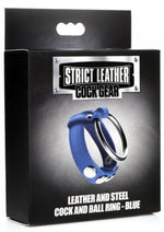 Load image into Gallery viewer, Strict Leather Cock Gear Leather and Steel Cock and Ball Ring - Blue/Metal
