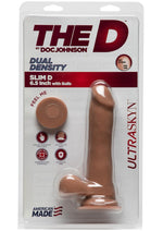 Load image into Gallery viewer, The D Slim D Ultraskyn Dildo with Balls - Brown/Caramel - 6.5in
