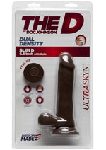 Load image into Gallery viewer, The D Slim D Ultraskyn Dildo with Balls - Brown/Chocolate - 6.5in
