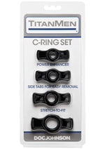 Load image into Gallery viewer, Titanmen Stretch-To-Fit Cock Rings - Black - 4 Piece Kit
