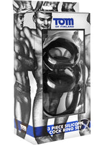 Load image into Gallery viewer, Tom Of Finland 3 Piece Silicone Cock Ring - Black - Set
