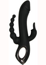 Load image into Gallery viewer, Trifecta Rechargeable Silicone Rabbit Vibrator - Black