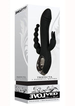 Load image into Gallery viewer, Trifecta Rechargeable Silicone Rabbit Vibrator - Black