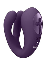 Load image into Gallery viewer, Vive Yoko Rechargeable Silicone Tripe Motor Dual Prongs with Clitoral Pulse Wave Vibrator - Purple

