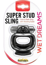 Load image into Gallery viewer, Wet Dreams Super Stud Sling Silicone Vibrating Cock Ring Waterproof - Black

