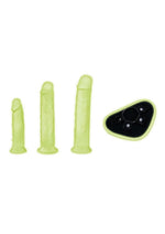 Load image into Gallery viewer, WhipSmart Glow In The Dark Pegging Kit with 6in, 8in and 9in Silicone Dildos - Glow In The Dark/Green - 4 Piece
