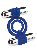 Load image into Gallery viewer, ZOLO Rechargeable Duo Vibrating Silicone Cock Ring - Navy/Silver
